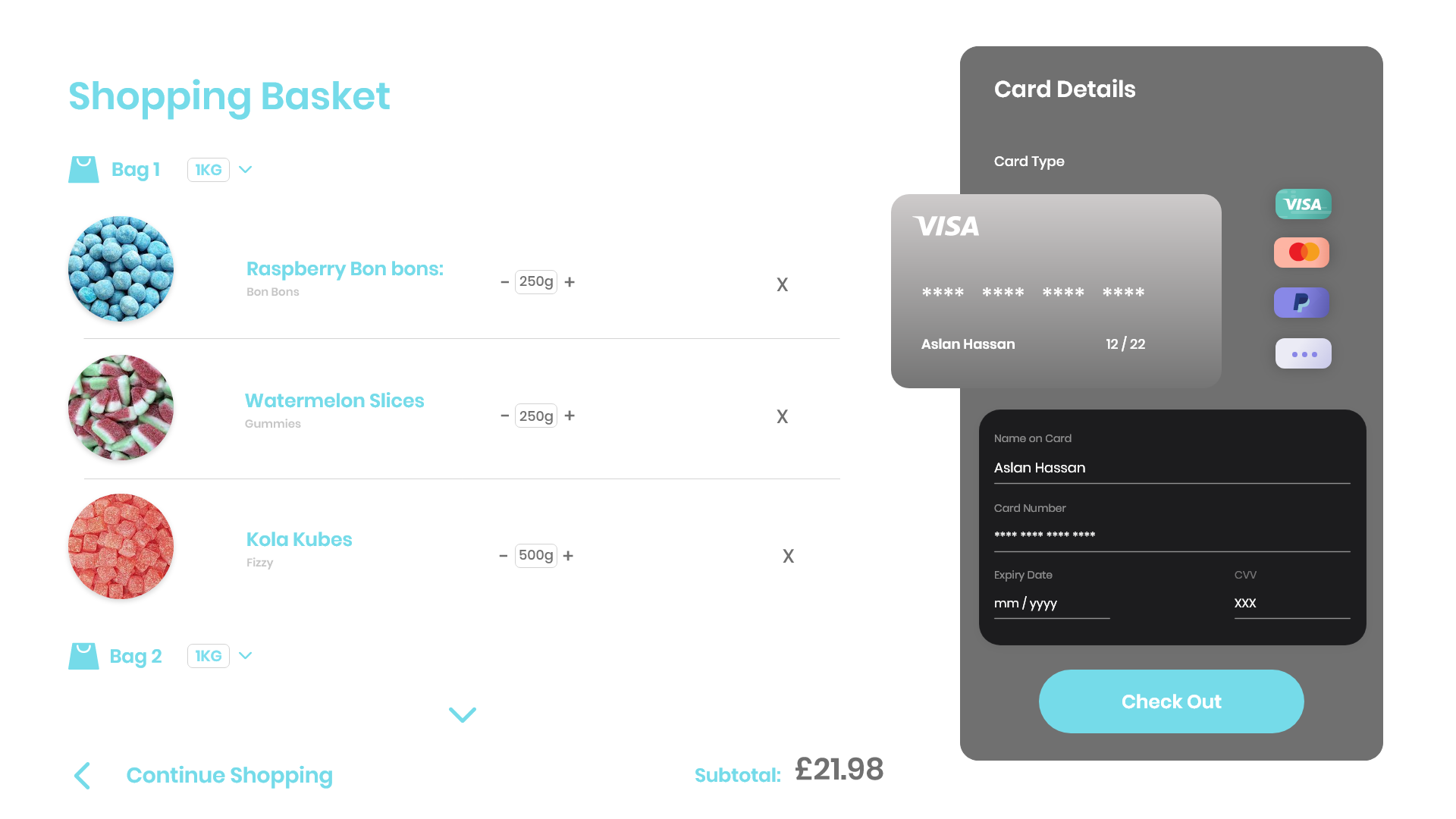 Shopping cart interface by Purple Patch